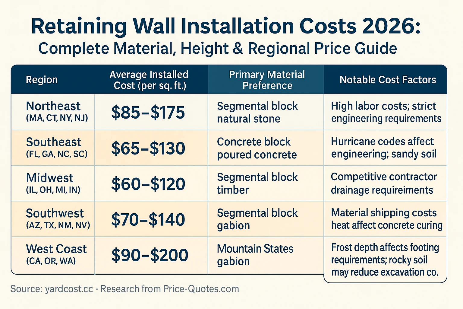 Retaining Wall Installation Costs 2026: Complete Material, Height & Regional Price Guide - Data Visualization